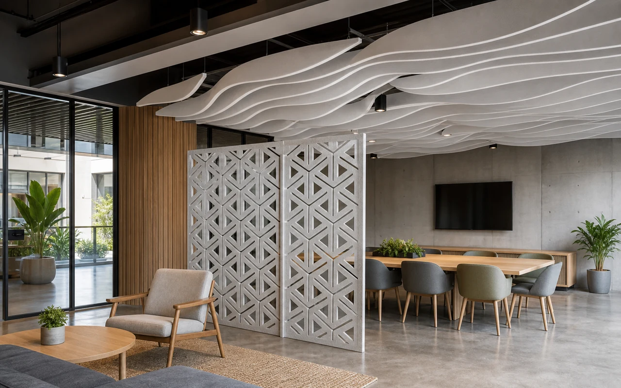 Acoustic ceiling baffle and partition system