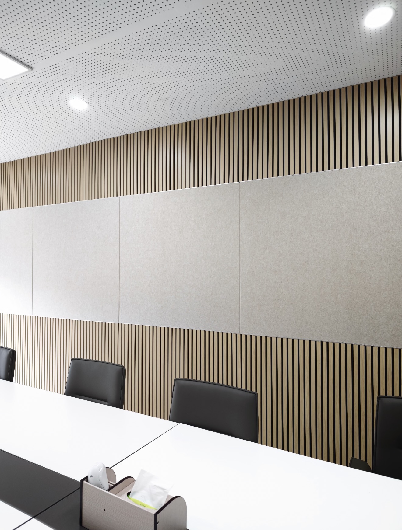 Completed commercial interior with acoustic treatment