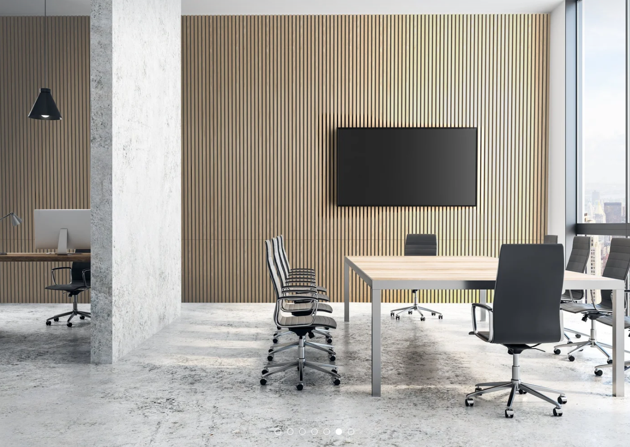 Office installation of acoustic slat panels